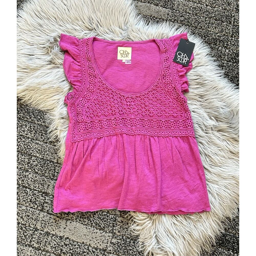 Chaser Women’s Flutter Sleeve Magenta Pink Smock Top Size Small